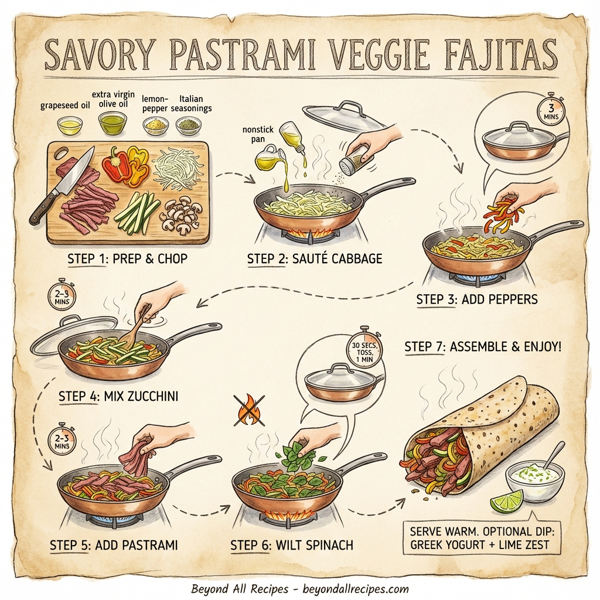 Savory Pastrami Veggie Fajitas instructions