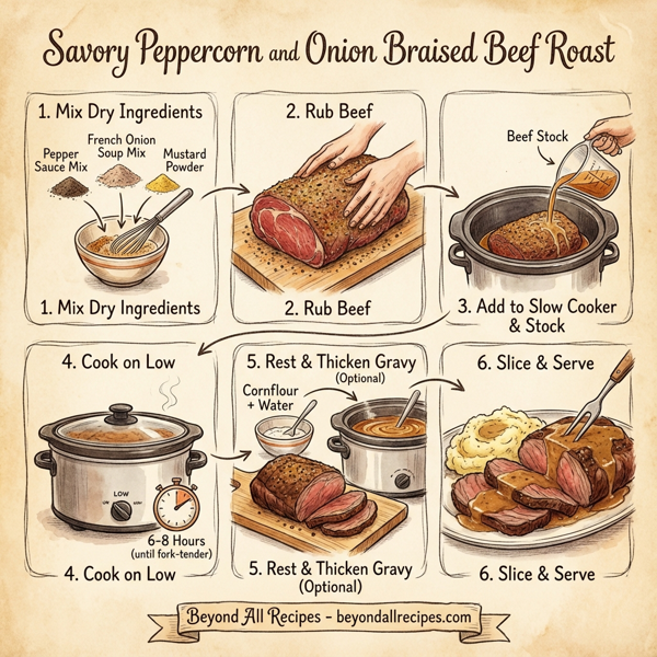 Savory Peppercorn and Onion Braised Beef Roast instructions