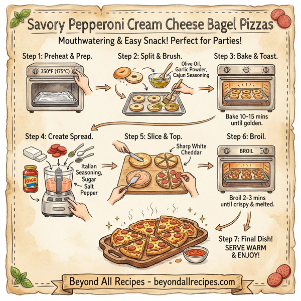 Savory Pepperoni Cream Cheese Bagel Pizzas instructions
