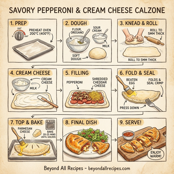 Savory Pepperoni & Cream Cheese Calzone instructions