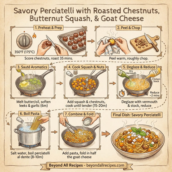 Savory Perciatelli with Roasted Chestnuts, Butternut Squash, and Goat Cheese instructions
