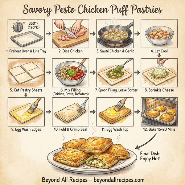 Savory Pesto Chicken Puff Pastries instructions