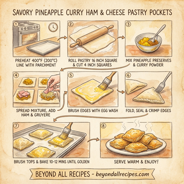 Savory Pineapple Curry Ham and Cheese Pastry Pockets instructions