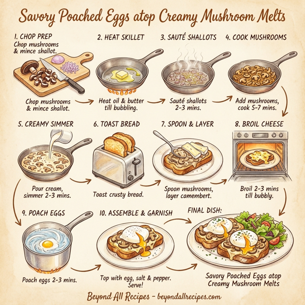 Savory Poached Eggs atop Creamy Mushroom Melts instructions