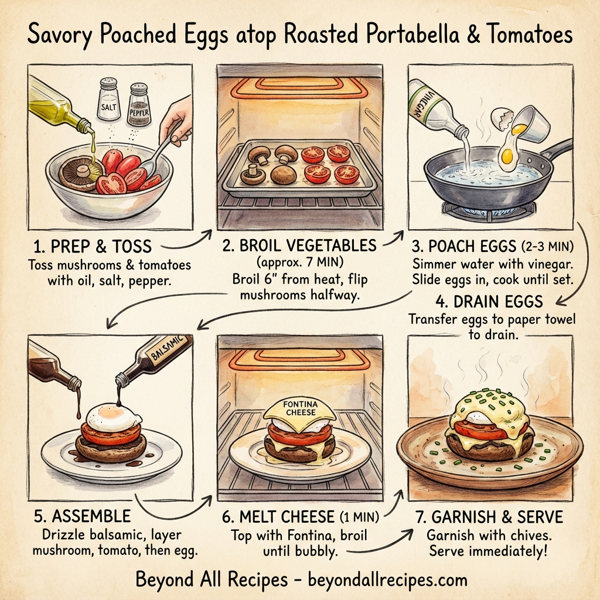 Savory Poached Eggs atop Roasted Portabella and Tomatoes instructions