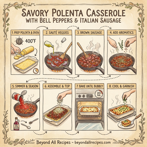 Savory Polenta Casserole with Bell Peppers and Italian Sausage instructions