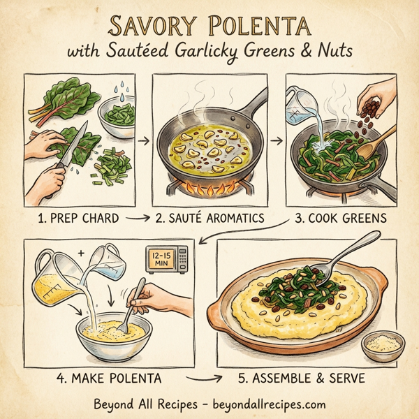 Savory Polenta with Sautéed Garlicky Greens and Nuts instructions