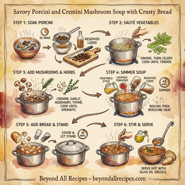 Savory Porcini and Cremini Mushroom Soup with Crusty Bread instructions