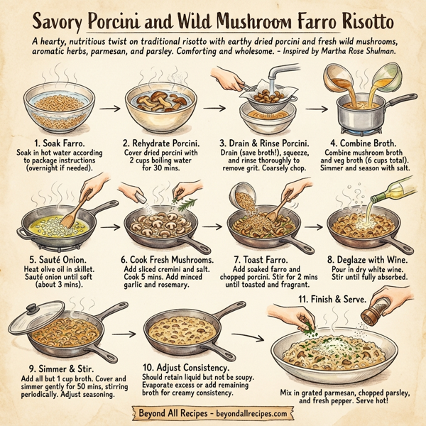 Savory Porcini and Wild Mushroom Farro Risotto instructions