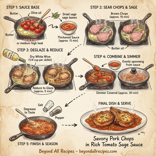 Savory Pork Chops in Rich Tomato Sage Sauce instructions