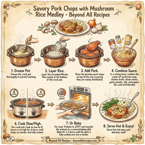Savory Pork Chops with Mushroom Rice Medley instructions