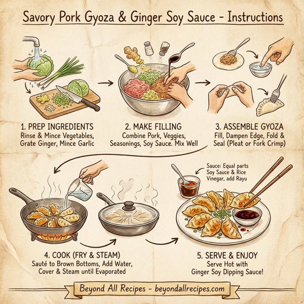 Savory Pork Gyoza with Ginger Soy Dipping Sauce instructions