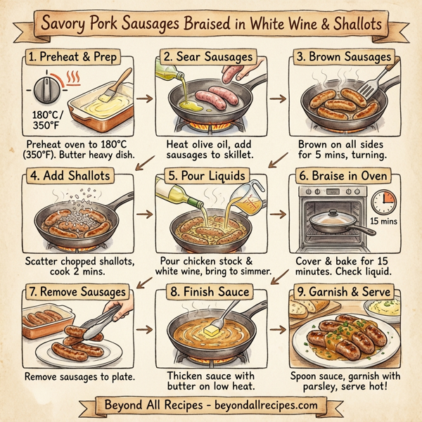 Savory Pork Sausages Braised in White Wine & Shallots instructions