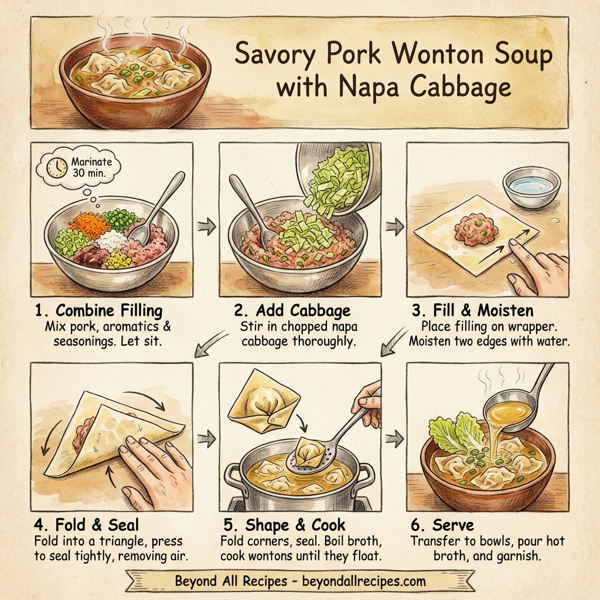 Savory Pork Wonton Soup with Napa Cabbage instructions