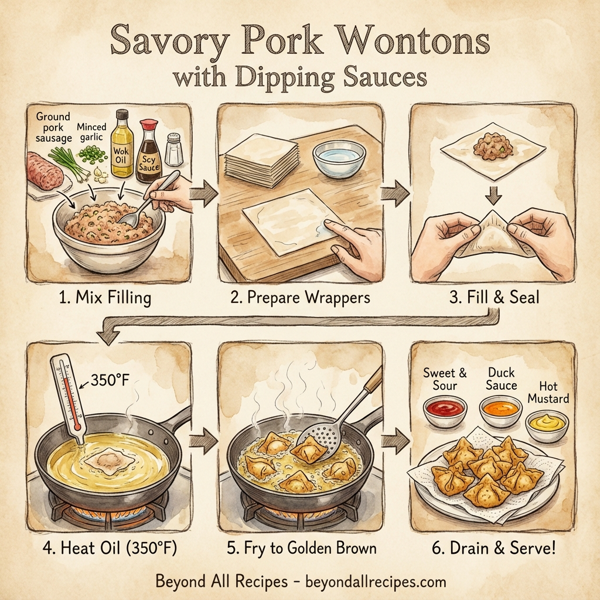 Savory Pork Wontons with Dipping Sauces instructions