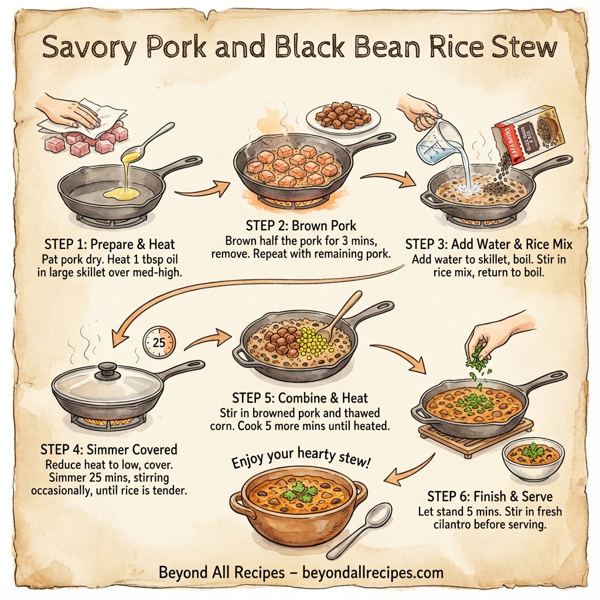 Savory Pork and Black Bean Rice Stew instructions