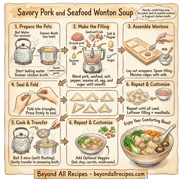 Savory Pork and Seafood Wonton Soup instructions