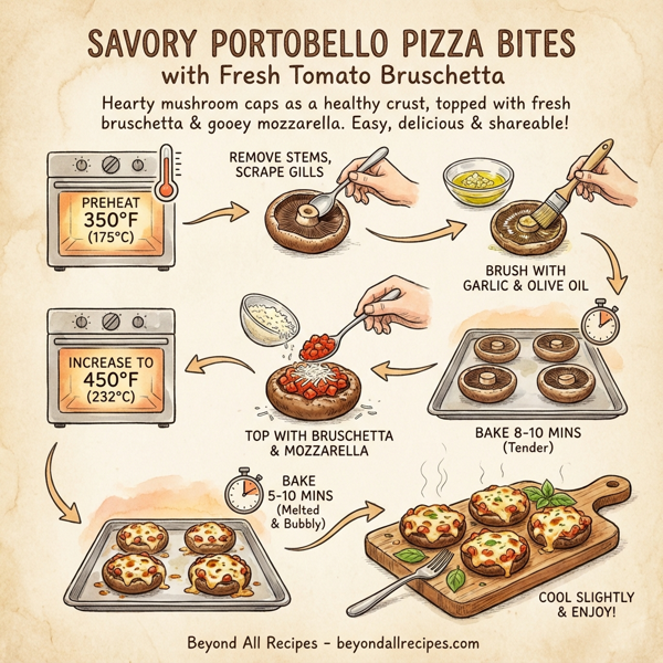 Savory Portobello Pizza Bites with Fresh Tomato Bruschetta instructions