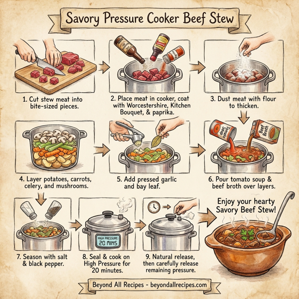 Savory Pressure Cooker Beef Stew instructions