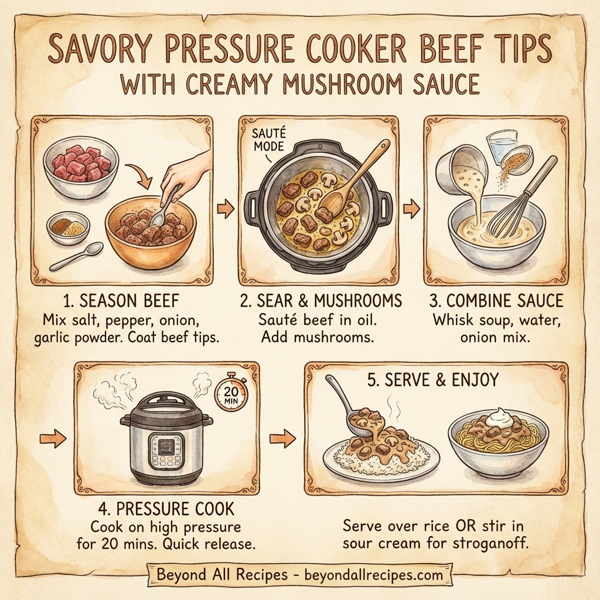 Savory Pressure Cooker Beef Tips with Creamy Mushroom Sauce instructions