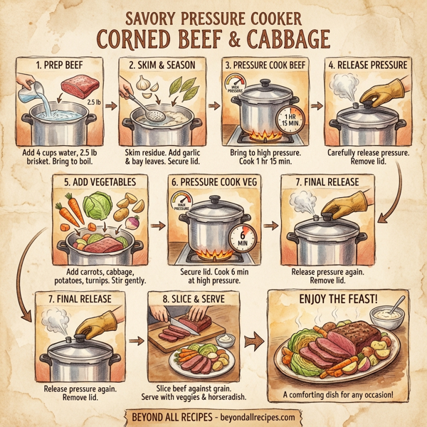 Savory Pressure Cooker Corned Beef and Cabbage instructions