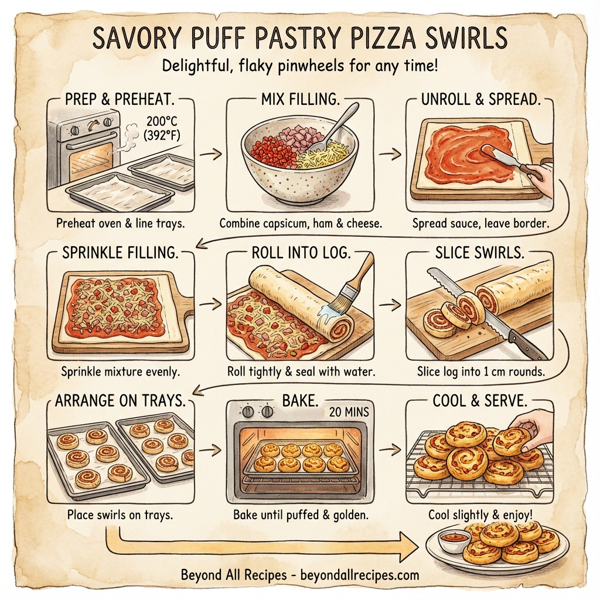 Savory Puff Pastry Pizza Swirls instructions
