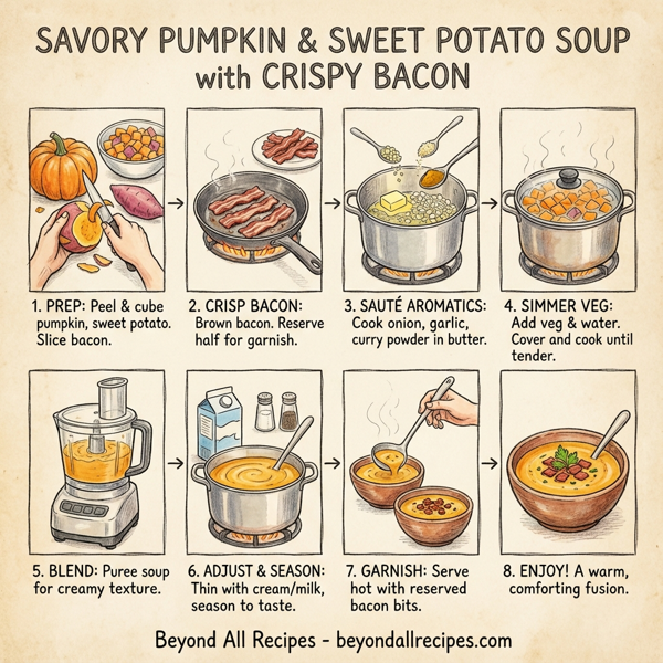 Savory Pumpkin and Sweet Potato Soup with Crispy Bacon instructions