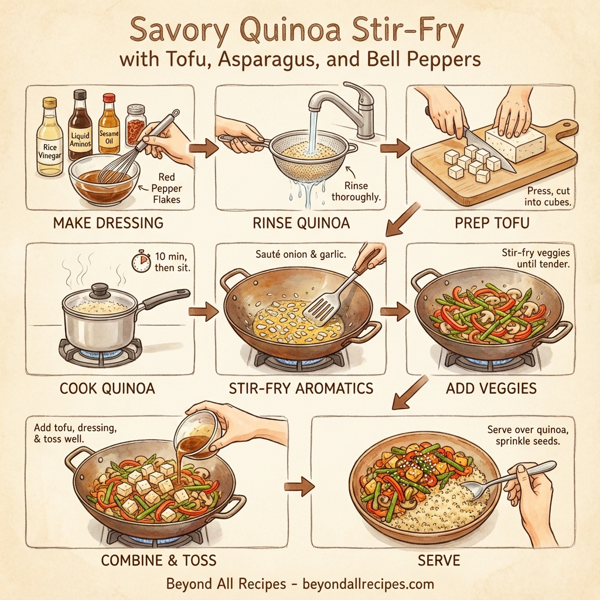 Savory Quinoa Stir-Fry with Tofu, Asparagus, and Bell Peppers instructions