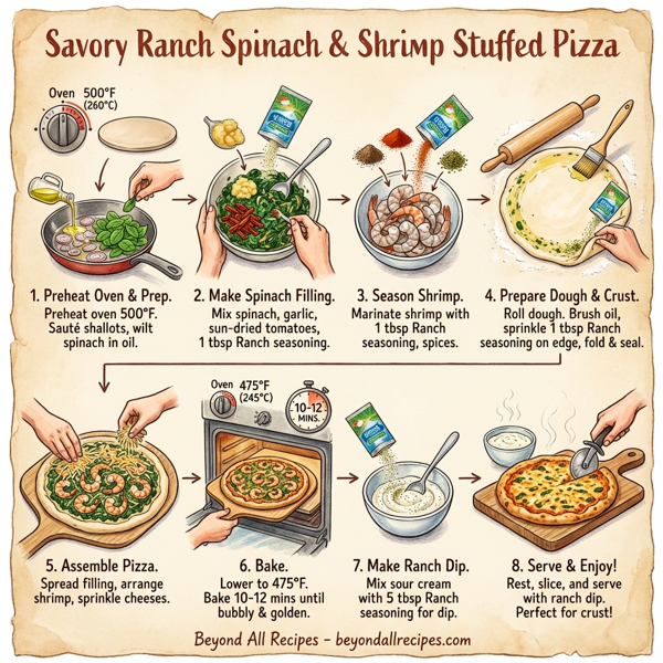 Savory Ranch Spinach & Shrimp Stuffed Pizza instructions