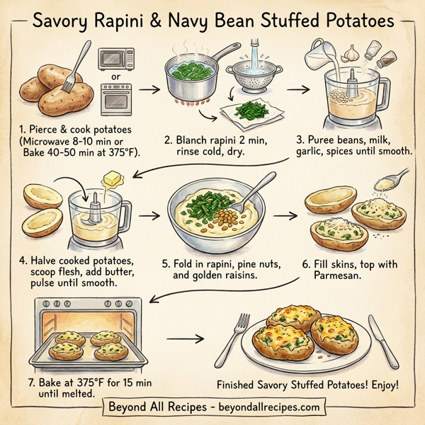 Savory Rapini & Navy Bean Stuffed Potatoes instructions