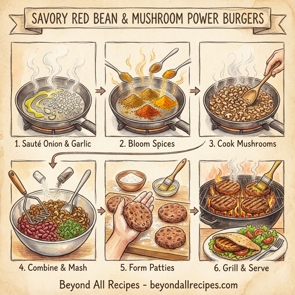 Savory Red Bean & Mushroom Power Burgers instructions