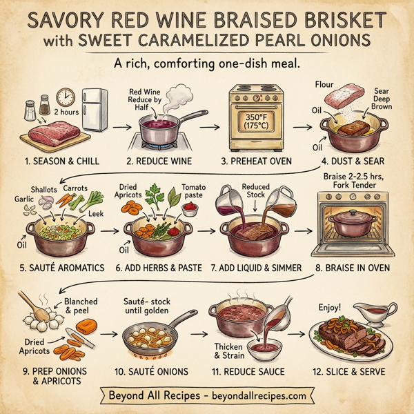 Savory Red Wine Braised Brisket with Sweet Caramelized Pearl Onions instructions
