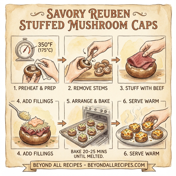 Savory Reuben Stuffed Mushroom Caps instructions