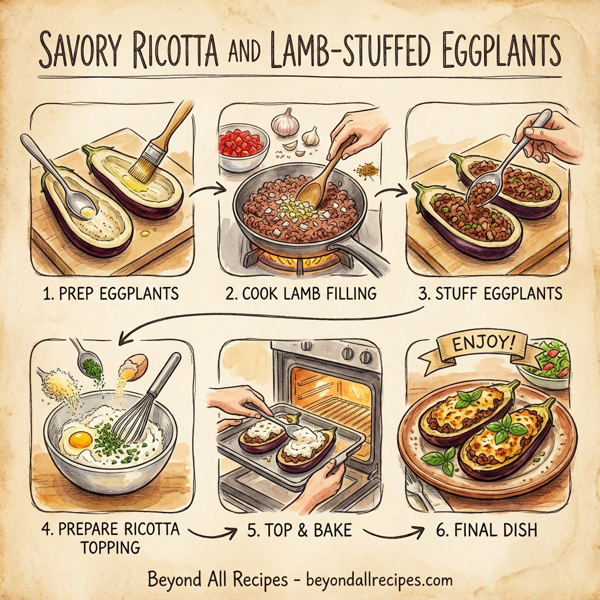 Savory Ricotta and Lamb-Stuffed Eggplants instructions