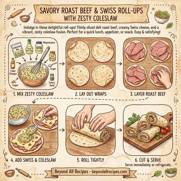 Savory Roast Beef & Swiss Roll-Ups with Zesty Coleslaw instructions