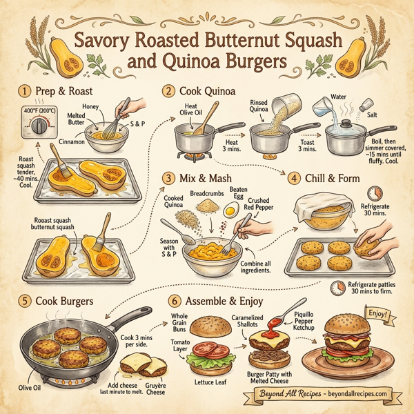 Savory Roasted Butternut Squash and Quinoa Burgers instructions
