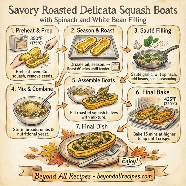 Savory Roasted Delicata Squash Boats with Spinach and White Bean Filling instructions