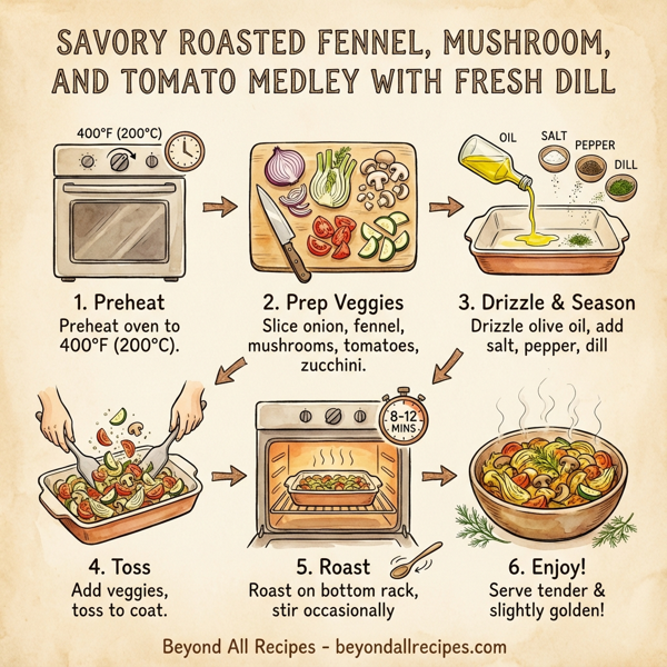 Savory Roasted Fennel, Mushroom, and Tomato Medley with Fresh Dill instructions