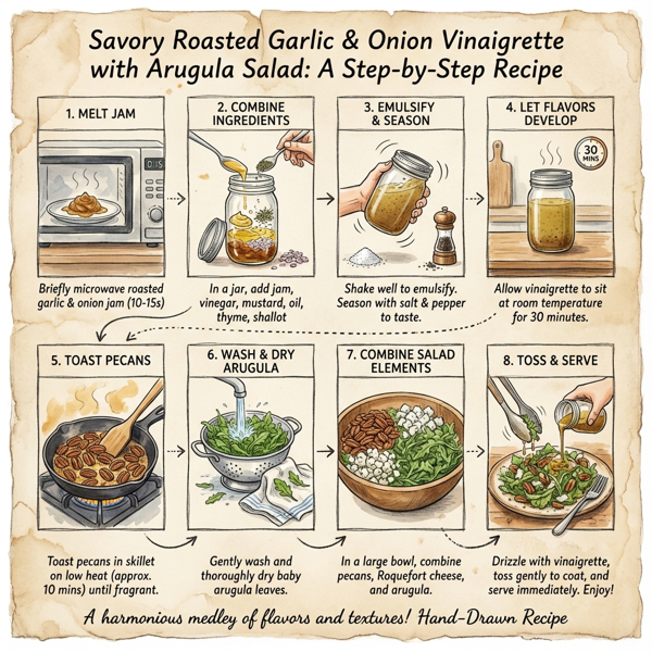 Savory Roasted Garlic & Onion Vinaigrette with Arugula Salad instructions
