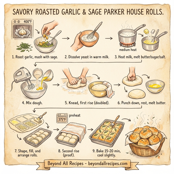 Savory Roasted Garlic and Sage Parker House Rolls instructions