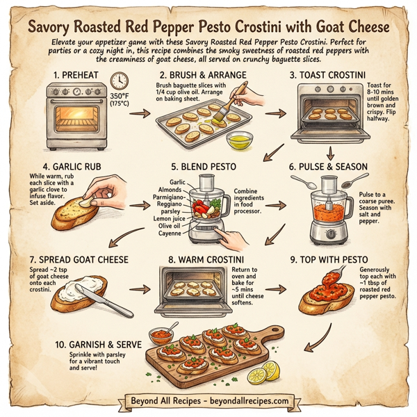 Savory Roasted Red Pepper Pesto Crostini with Goat Cheese instructions