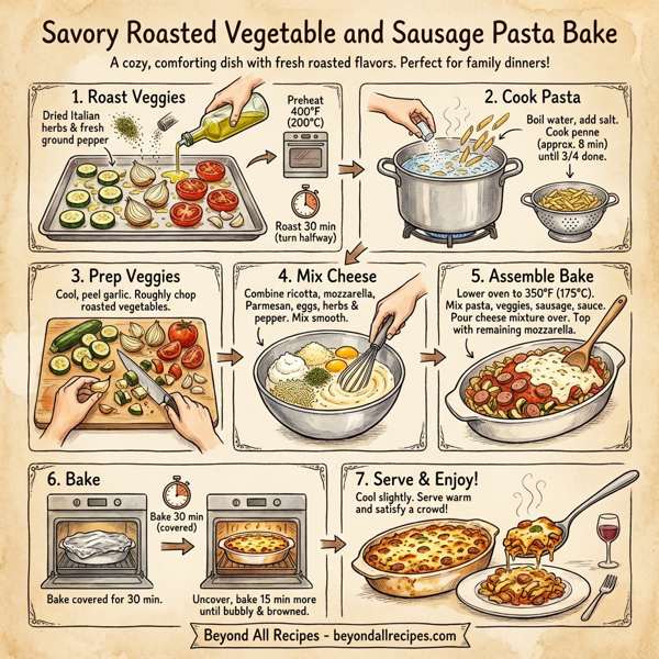 Savory Roasted Vegetable and Sausage Pasta Bake instructions