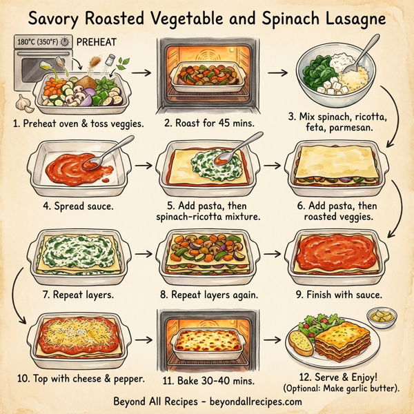 Savory Roasted Vegetable and Spinach Lasagne with Creamy Ricotta instructions