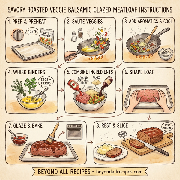Savory Roasted Veggie Balsamic Glazed Meatloaf instructions