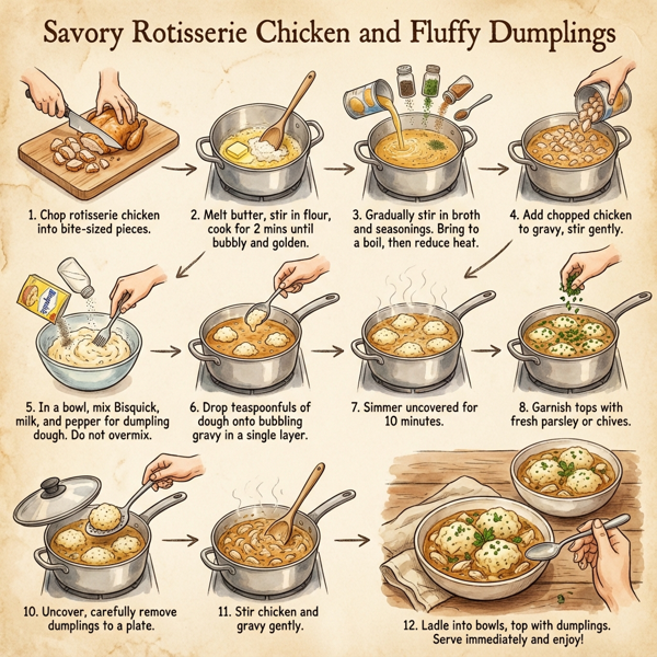 Savory Rotisserie Chicken and Fluffy Dumplings instructions