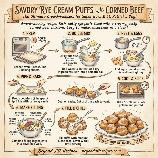 Savory Rye Cream Puffs with Corned Beef instructions