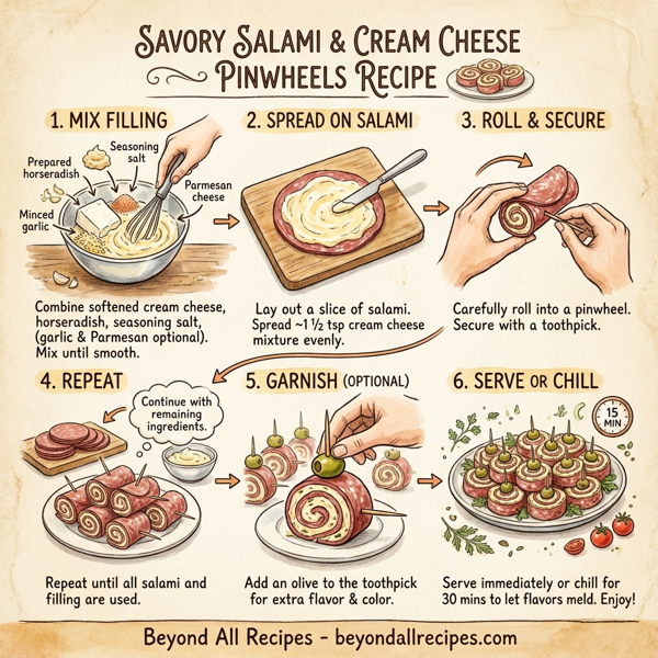 Savory Salami & Cream Cheese Pinwheels instructions