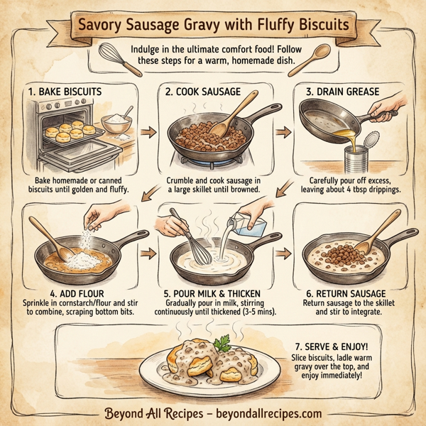 Savory Sausage Gravy with Fluffy Biscuits instructions