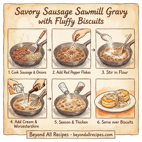 Savory Sausage Sawmill Gravy with Fluffy Biscuits instructions