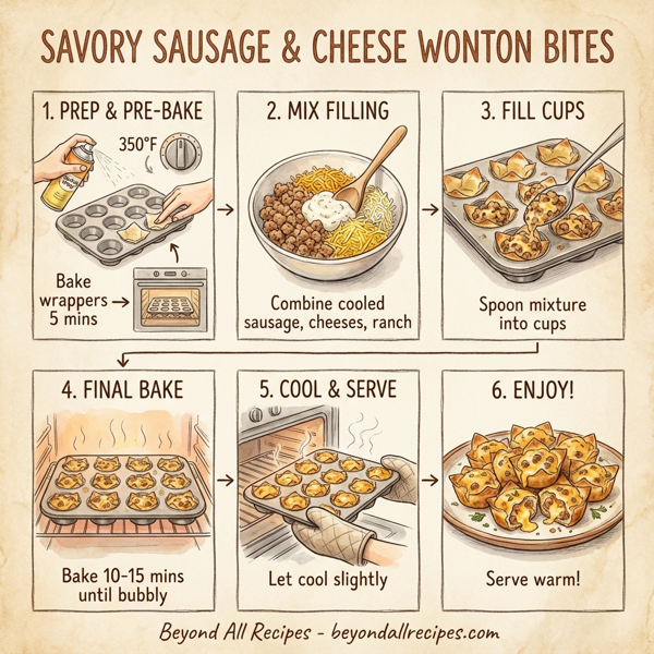 Savory Sausage and Cheese Wonton Bites instructions
